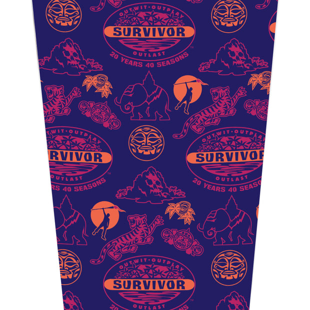 Survivor 20 Years 40 Seasons All Over Purple Logo Pattern 17 oz Pint Glass | Official CBS Entertainment Store
