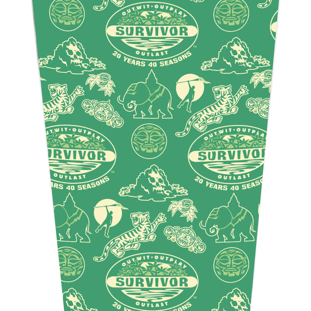 Survivor 20 Years 40 Seasons All Over Green Tribal Pattern 17 oz Pint Glass | Official CBS Entertainment Store