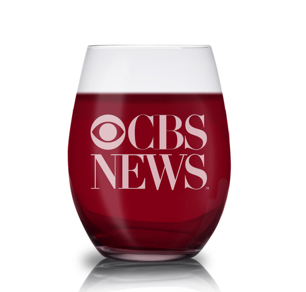 CBS News Vintage Logo Laser Engraved Stemless Wine Glass