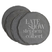 The Late Show with Stephen Colbert Logo Laser Engraved Slate Coaster - Set of 4 | Official CBS Entertainment Store