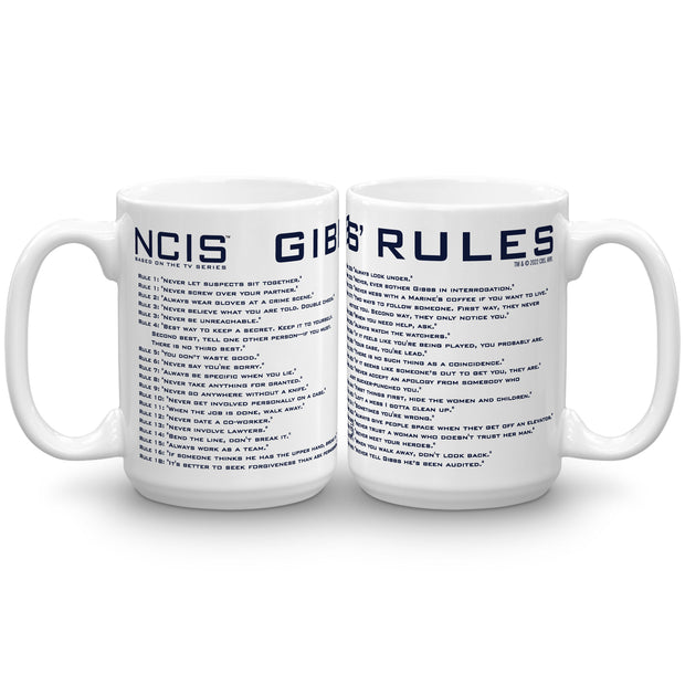 NCIS Gibbs' Rules White Mug | Official CBS Entertainment Store