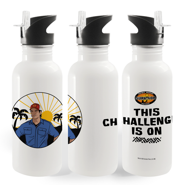Survivor This Challenge Is On 20 oz Screw Top Water Bottle with Straw | Official CBS Entertainment Store