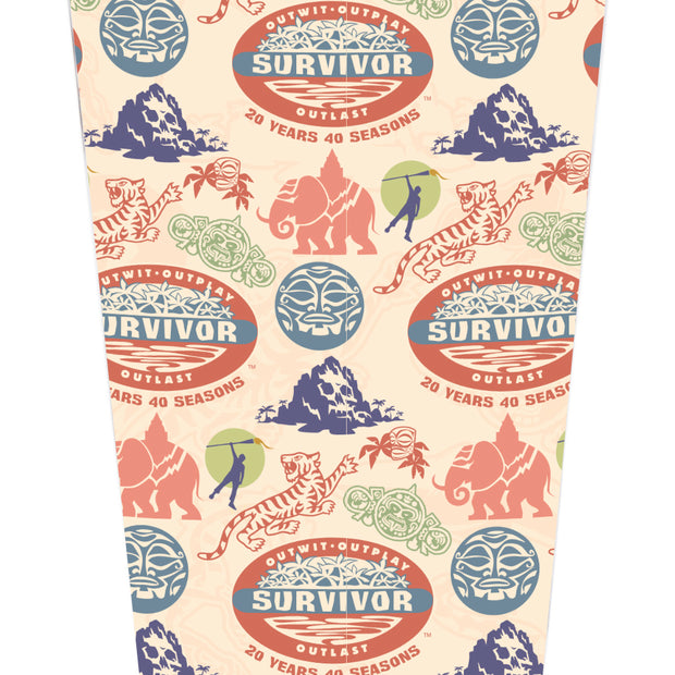 Survivor 20 Years 40 Seasons All Over Color Logo Pattern 17 oz Pint Glass | Official CBS Entertainment Store