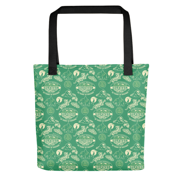 Survivor 20 Years 40 Seasons All Over Green Tribal Pattern Premium Tote Bag | Official CBS Entertainment Store