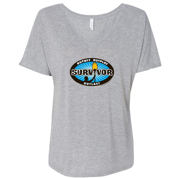 Survivor Outwit, Outplay, Outlast Logo Women's Relaxed V-Neck T-Shirt