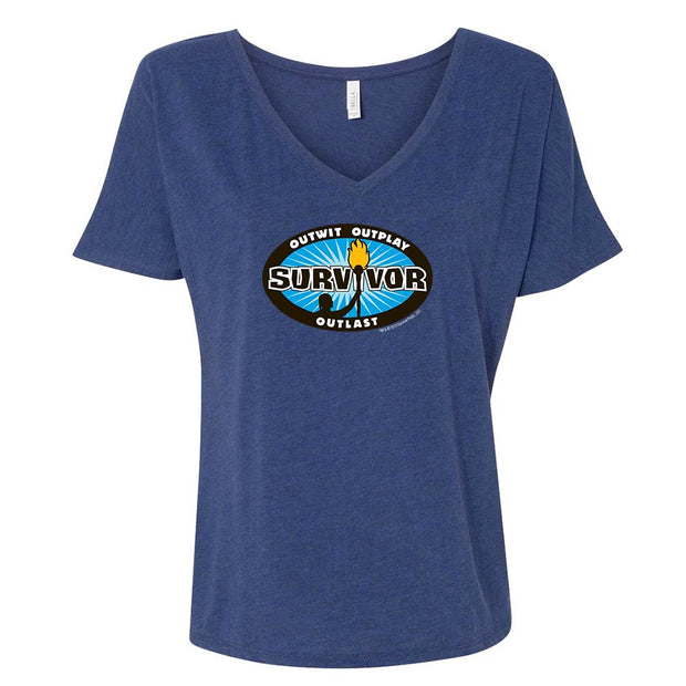 Survivor Outwit, Outplay, Outlast Logo Women's Relaxed V-Neck T-Shirt